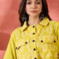 InWeave Lemon Yellow Block Print Pocket Jacket - Swadesiicart