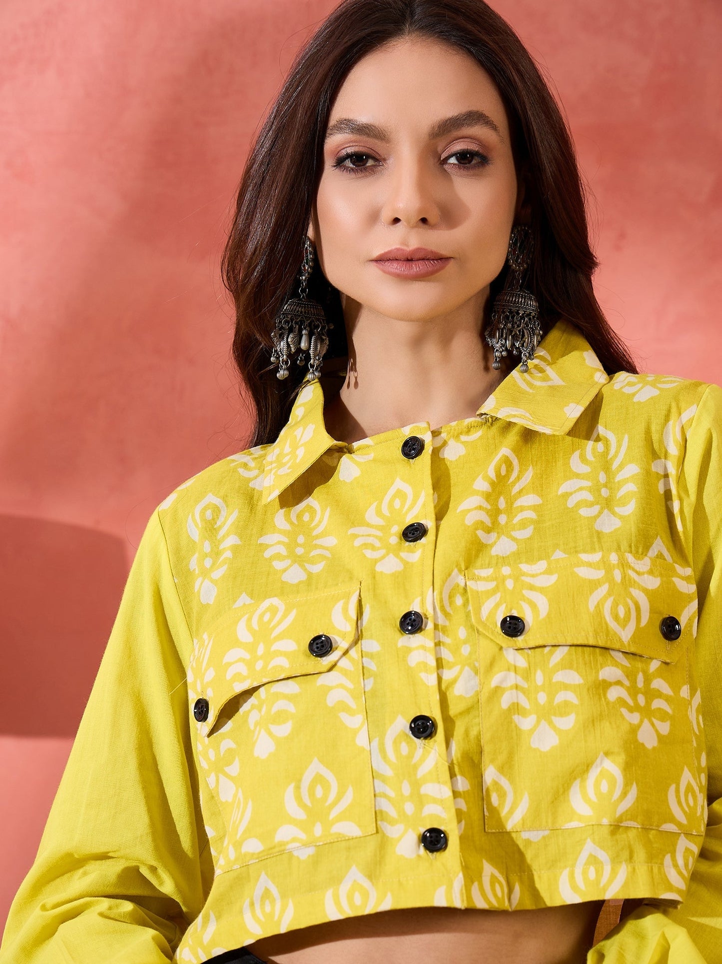 InWeave Lemon Yellow Block Print Pocket Jacket - Swadesiicart