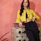 InWeave Lemon Yellow Block Print Pocket Jacket - Swadesiicart