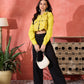 InWeave Lemon Yellow Block Print Pocket Jacket - Swadesiicart