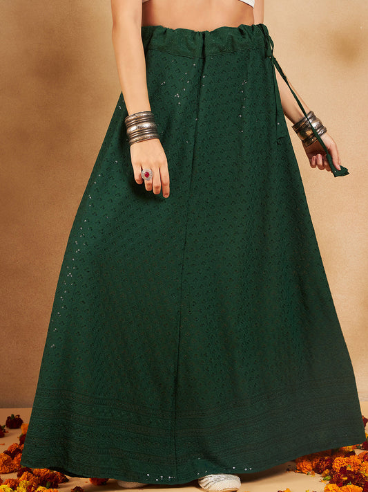InWeave Green Chikankari Skirt - Swadesiicart