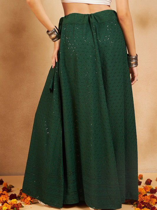 InWeave Green Chikankari Skirt - Swadesiicart