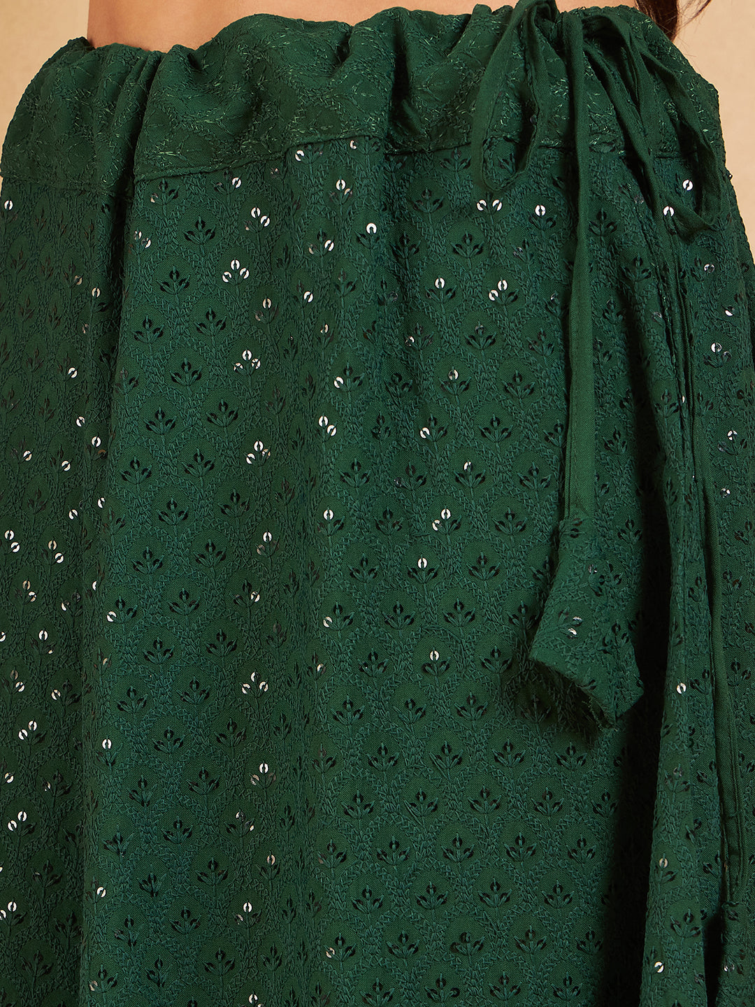 InWeave Green Chikankari Skirt - Swadesiicart