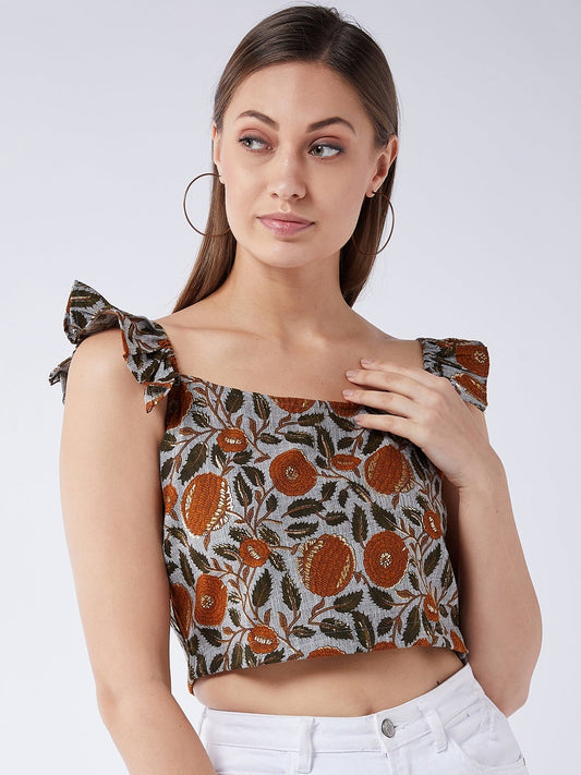 InWeave Slate Gray Crop Top - Swadesiicart