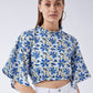 InWeave Cerulean Blue Bell Sleeves Crop Top - Swadesiicart