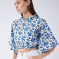 InWeave Cerulean Blue Bell Sleeves Crop Top - Swadesiicart