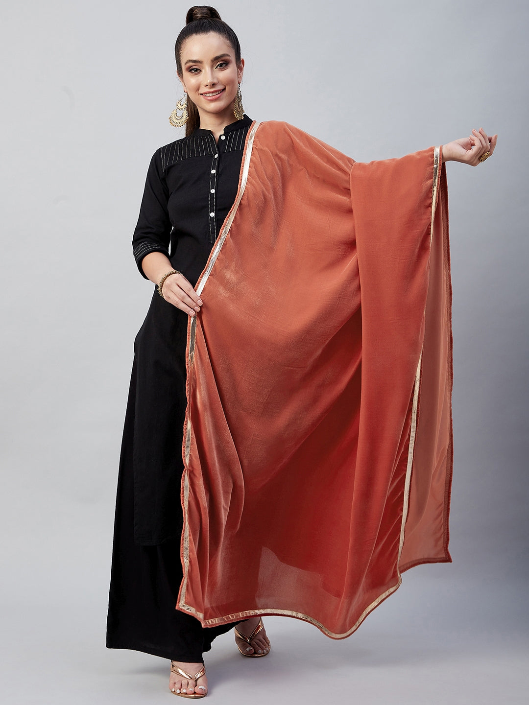 InWeave Rust Solid Velvet Shawl - Swadesiicart