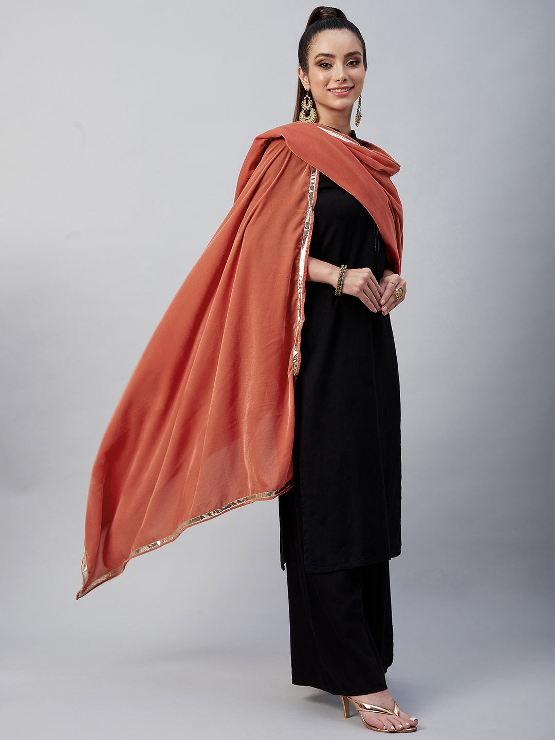 InWeave Rust Solid Velvet Shawl - Swadesiicart