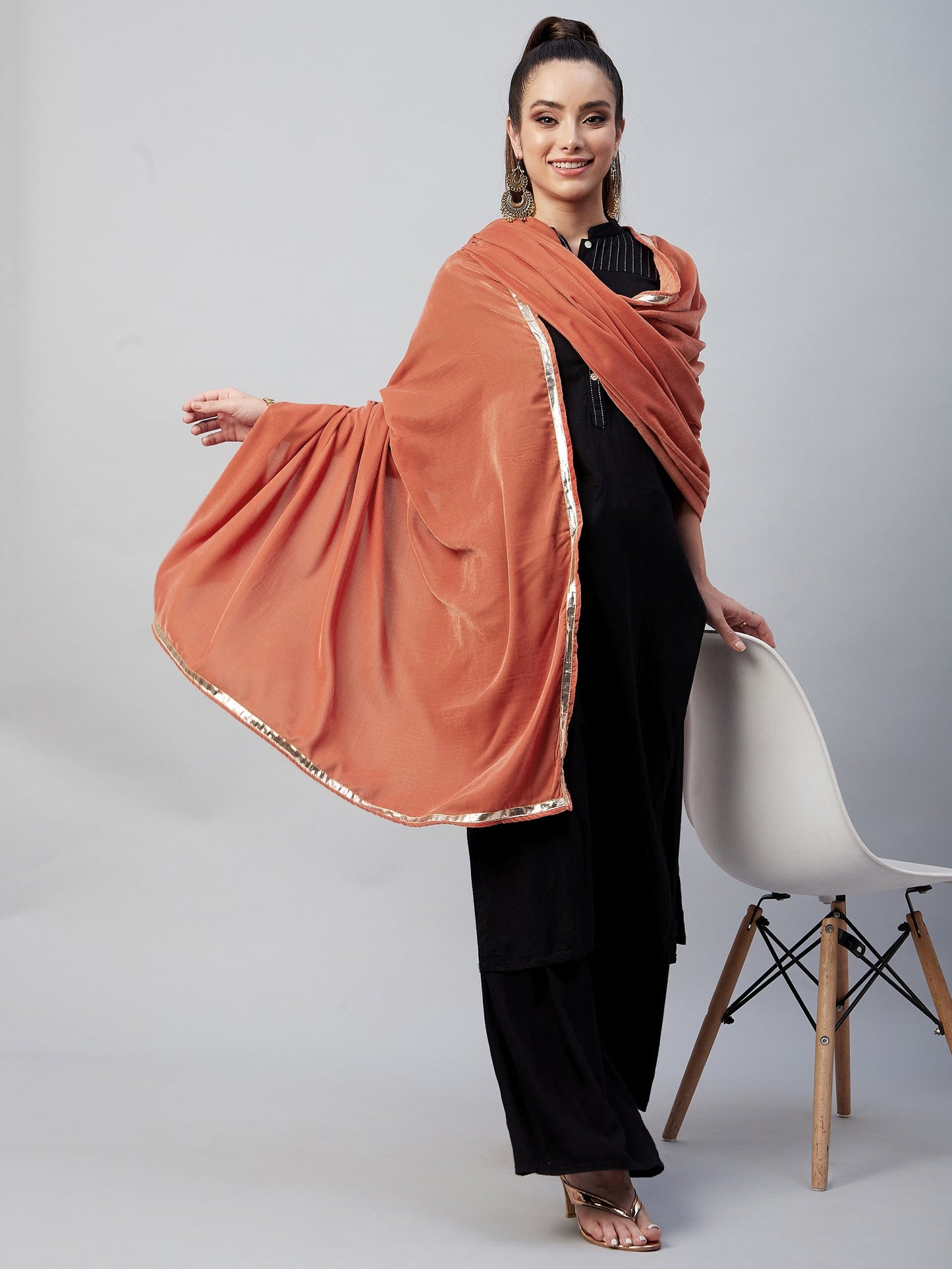 InWeave Rust Solid Velvet Shawl - Swadesiicart