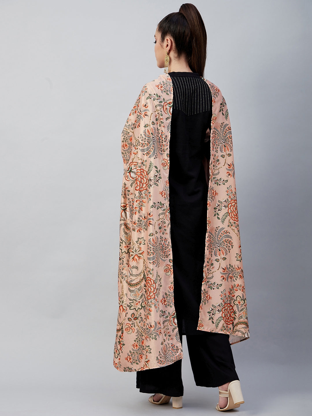 InWeave Peach Printed Velvet Shawl - Swadesiicart
