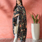 InWeave Black Printed Velvet Shawl - Swadesiicart