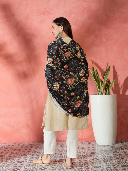 InWeave Black Printed Velvet Shawl - Swadesiicart