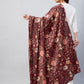 InWeave Maroon Printed Velvet Shawl - Swadesiicart