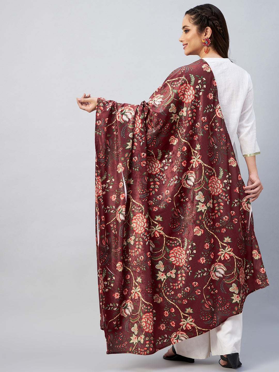 InWeave Maroon Printed Velvet Shawl - Swadesiicart