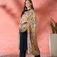 InWeave Yellow Printed Velvet Shawl - Swadesiicart