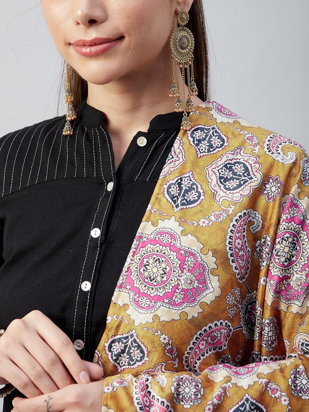InWeave Yellow Printed Velvet Shawl - Swadesiicart