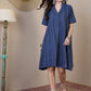 InWeave Indigo Stripe Kantha Collar Dress - Swadesiicart