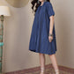 InWeave Indigo Stripe Kantha Collar Dress - Swadesiicart