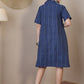 InWeave Indigo Stripe Kantha Collar Dress - Swadesiicart