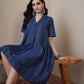 InWeave Indigo Stripe Kantha Collar Dress - Swadesiicart