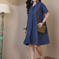InWeave Indigo Stripe Kantha Collar Dress - Swadesiicart