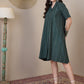 InWeave Green Stripe Kantha Collar Dress - Swadesiicart
