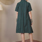 InWeave Green Stripe Kantha Collar Dress - Swadesiicart