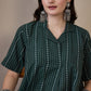 InWeave Green Stripe Kantha Collar Dress - Swadesiicart