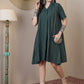 InWeave Green Stripe Kantha Collar Dress - Swadesiicart