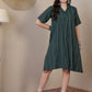 InWeave Green Stripe Kantha Collar Dress - Swadesiicart