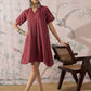 InWeave Maroon Stripe Kantha Collar Dress - Swadesiicart