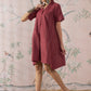 InWeave Maroon Stripe Kantha Collar Dress - Swadesiicart