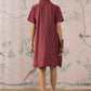 InWeave Maroon Stripe Kantha Collar Dress - Swadesiicart