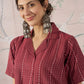 InWeave Maroon Stripe Kantha Collar Dress - Swadesiicart