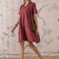 InWeave Maroon Stripe Kantha Collar Dress - Swadesiicart