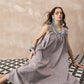InWeave Dull Grey Linen Pleat Bow Dress - Swadesiicart