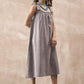 InWeave Dull Grey Linen Pleat Bow Dress - Swadesiicart