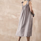 InWeave Dull Grey Linen Pleat Bow Dress - Swadesiicart