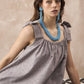 InWeave Dull Grey Linen Pleat Bow Dress - Swadesiicart