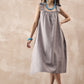 InWeave Dull Grey Linen Pleat Bow Dress - Swadesiicart