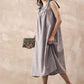 InWeave Dull Grey Linen Pleat Bow Dress - Swadesiicart