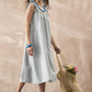 InWeave Pistachio Linen Pleat Bow Dress - Swadesiicart