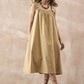 InWeave Dull Khaki Linen Pleat Bow Dress - Swadesiicart