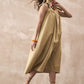 InWeave Dull Khaki Linen Pleat Bow Dress - Swadesiicart