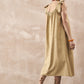 InWeave Dull Khaki Linen Pleat Bow Dress - Swadesiicart