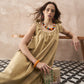 InWeave Dull Khaki Linen Pleat Bow Dress - Swadesiicart