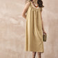 InWeave Dull Khaki Linen Pleat Bow Dress - Swadesiicart