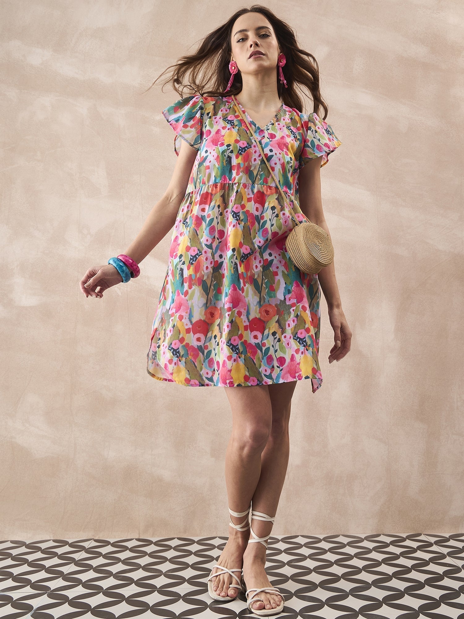 InWeave Multi Flower Short Dress - Swadesiicart