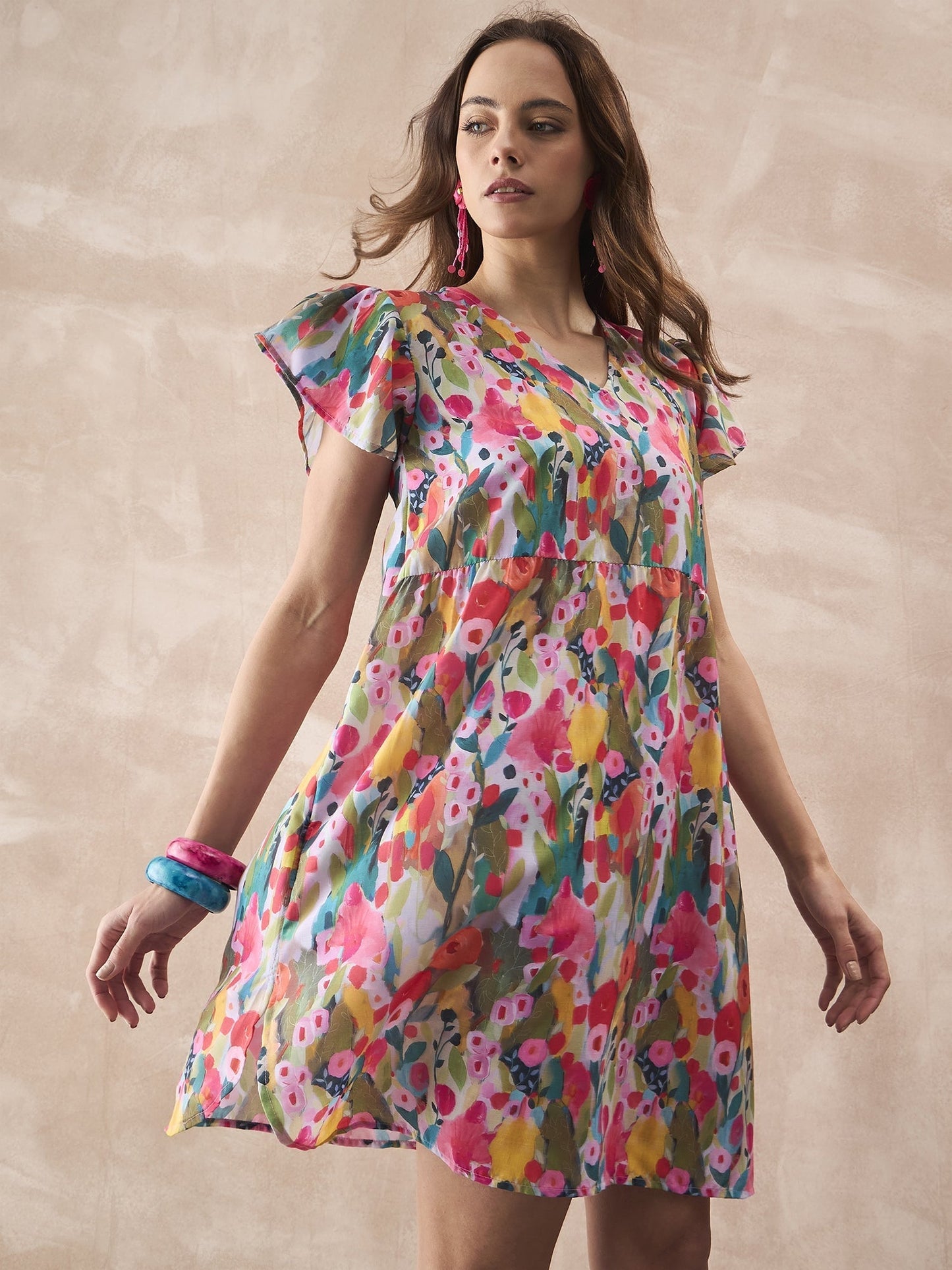 InWeave Multi Flower Short Dress - Swadesiicart