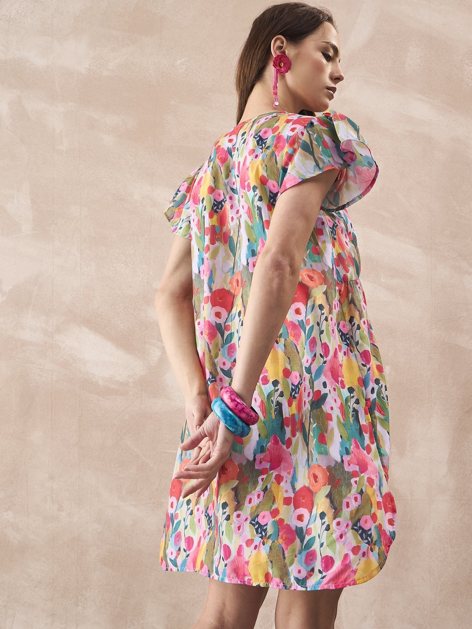 InWeave Multi Flower Short Dress - Swadesiicart